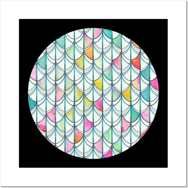 Pencil & Paint Fish Scale Cutout Pattern - white, teal, yellow & pink Wall Art by micklyn